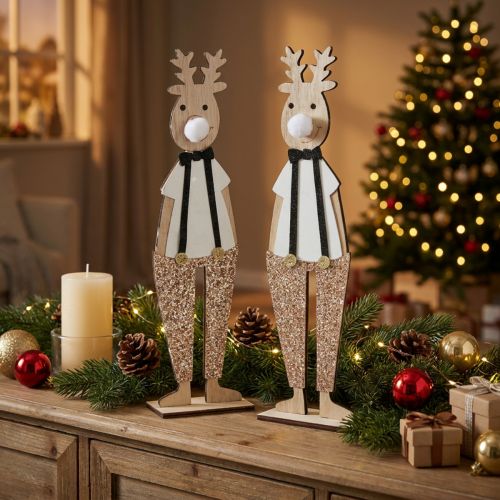 Figura decoracion madera reno navidad para poner 12×6.5cm H45cm 2pcs | Floristik24.es