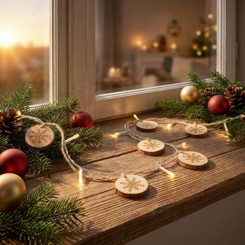 Guirnaldas de luces LED en el interior luces de Navidad discos de madera L120cm | Floristik24.es