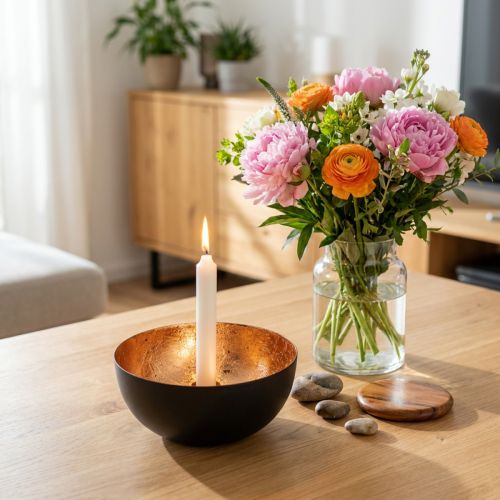 Candelabro negro y bronce, portavelas cónico, Ø13cm H6cm | Floristik24.es