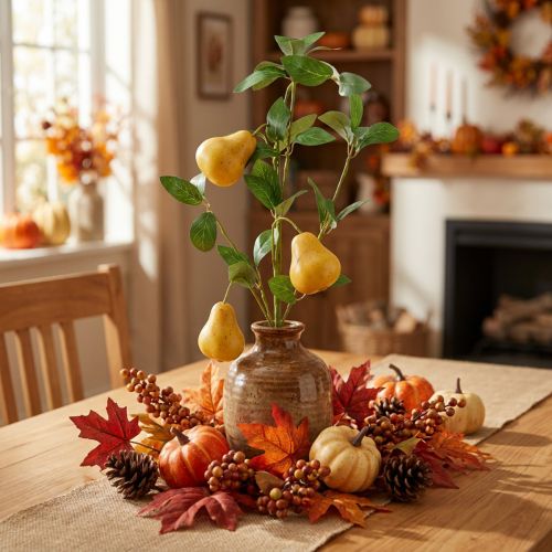 Rama de pera artificial decorativa, amarilla, 75 cm, rama de fruta, decoración de flores artificiales | Floristik24.es