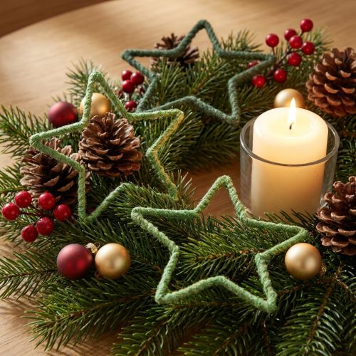 Estrellas yute para decoración navideña poinsettias verde 15cm 8uds | Floristik24.es