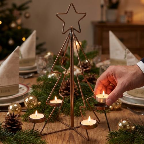 Portavelas árbol de Navidad decoración de mesa bronce Ø27cm H38cm | Floristik24.es