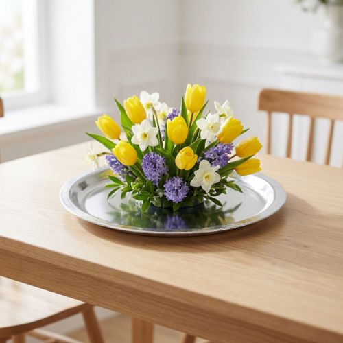 Plato decorativo metal plateado brillante Ø34cm H3cm | Floristik24.es