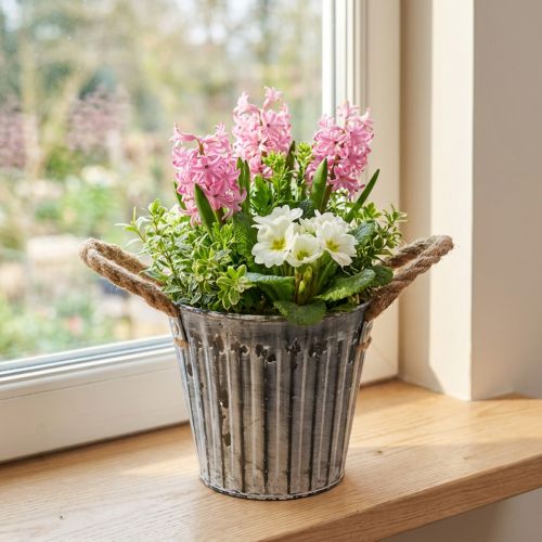Maceta con asas, maceta metálica, maceta decorativa para plantar Ø14,5 cm | Floristik24.es