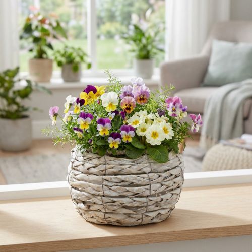 Artículo Cesta para plantas, maceta rústica blanca, Ø17 cm, altura 11 cm, decoración
