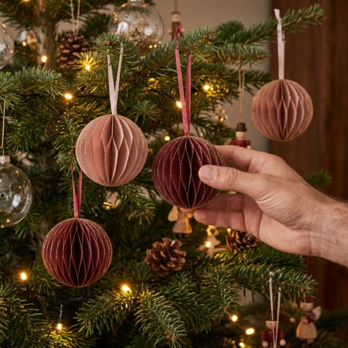 Bolas nido de abeja navidad burdeos rosa Ø8cm 4pcs | Floristik24.es