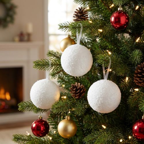 Decoración de bolas de nieve colgador decorativo nieve artificial Ø7,5cm 6 piezas | Floristik24.es