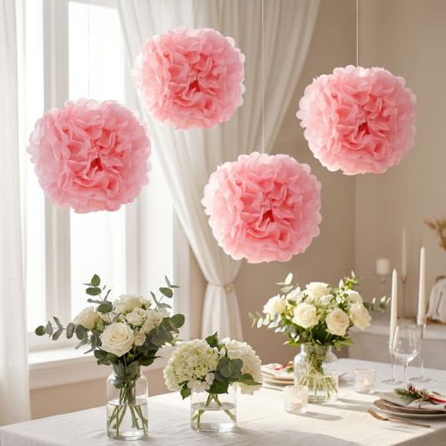 Pompón de papel Rosa claro Ø30cm 5piezas | Floristik24.es