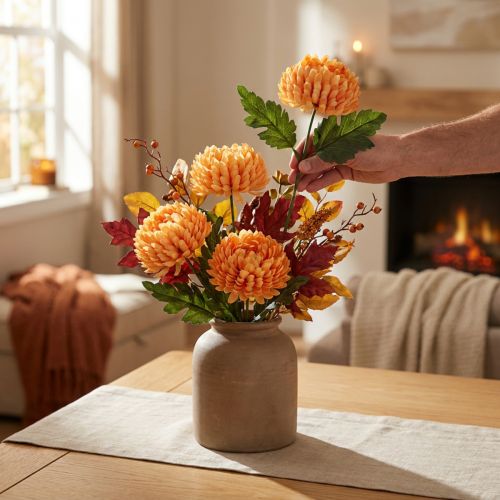 Flor Artificial Crisantemo Naranja Ø7cm 18cm 4uds | Floristik24.es
