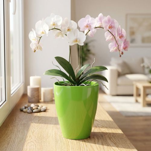 Macetero orquídea brillante Ø12,5cm lima 1ud | Floristik24.es
