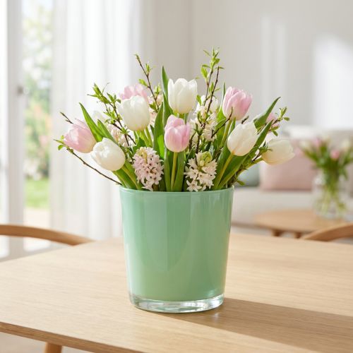 Maceta de vidrio Ø11.5cm H10.8cm verde menta | Floristik24.es