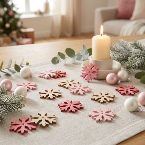Copos de nieve para esparcir rosa, rosa, natural Ø4cm 72 piezas | Floristik24.es