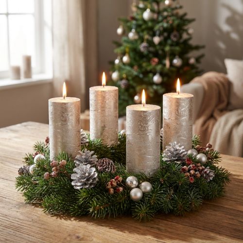 Velas de color liso platino 50x100mm 4 uds | Floristik24.es