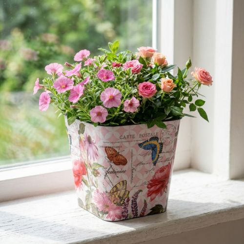 Maceta de plástico con diseño floral, Ø13×H11,5cm | Floristik24.es
