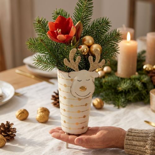 Macetero de reno, decoración de Adviento, decoración de metal, jardinera para Navidad blanco, dorado Al.28cm Ø8.5cm | Floristik24.es