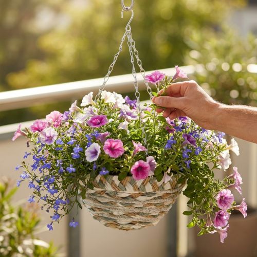 Cesta de plantas para colgar, cesta de flores trenzada blanco, gris, natural H16cm Ø30cm | Floristik24.es