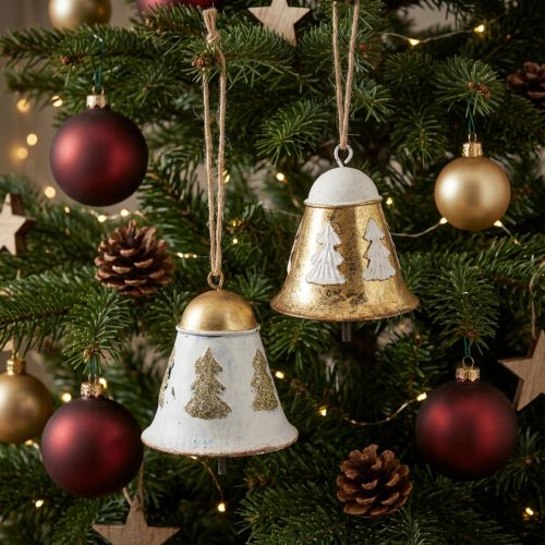 Campanas de Navidad decoración navideña vintage dorado blanco 2 piezas | Floristik24.es