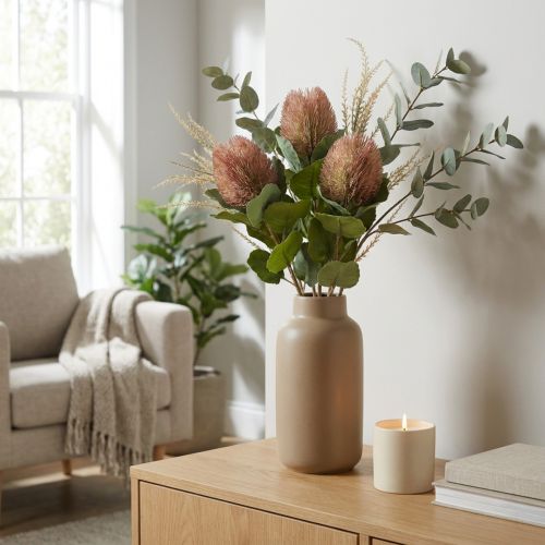 Banksia Proteaceae artificial Blanco-Púrpura L58cm H6cm 3ud | Floristik24.es