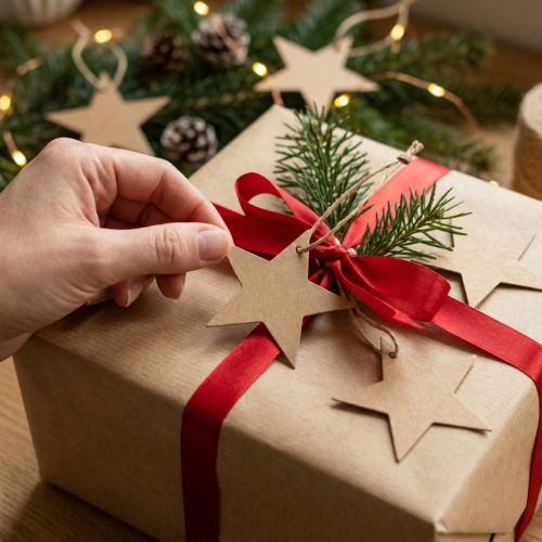 Etiquetas regalo navidad estrella marrón papel Ø5.5cm 100p | Floristik24.es