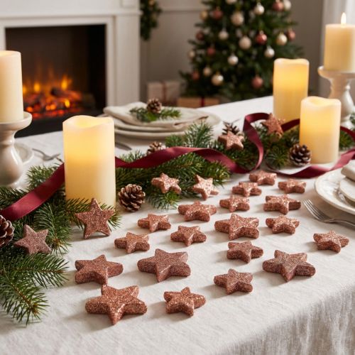 Decoración dispersa Estrellas navideñas estrellas dispersas rosa Ø4/5cm 40 piezas | Floristik24.es