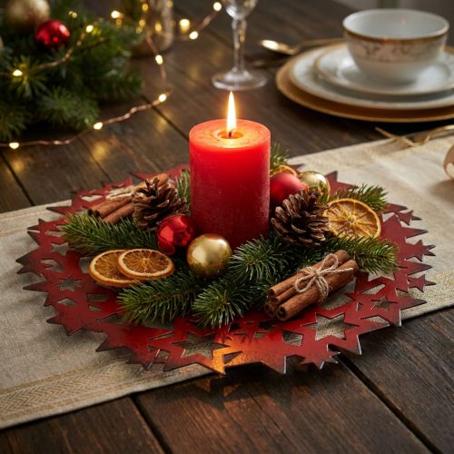 Artículo Plato navideño plato decorativo de metal con estrellas rojo Ø34cm