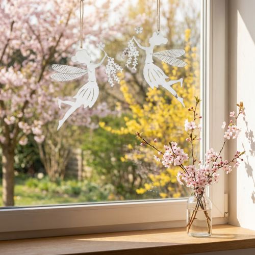 Hada decorativa decoración de ventana primavera metal elfo blanco 15×10cm 2 piezas | Floristik24.es