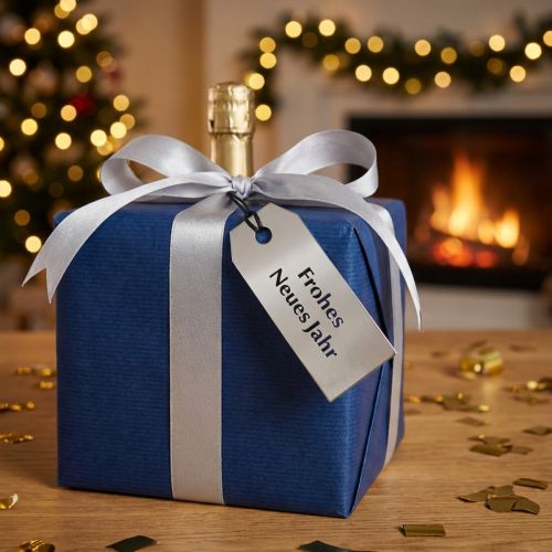 Etiqueta de regalo "Feliz Año Nuevo" plateada 8×3,5cm 50ud | Floristik24.es