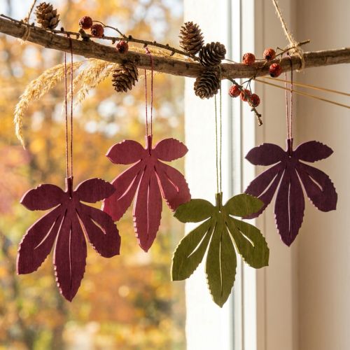 Perchas decorativas de madera, hojas de otoño, rosa, morado, verde, 12x10cm, 12 piezas | Floristik24.es