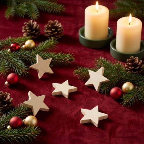Decoración dispersa Estrellas navideñas Estrellas de madera natural Ø4cm 24 piezas | Floristik24.es