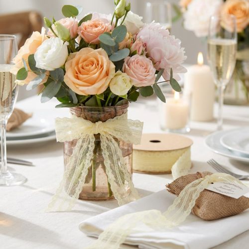 Cinta de encaje cinta de boda cinta decorativa encaje amarillo 20mm 20m | Floristik24.es