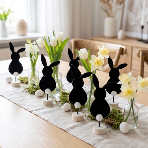 Soporte mesa decoración conejitos de Pascua fieltro negro 19cm 12ud | Floristik24.es
