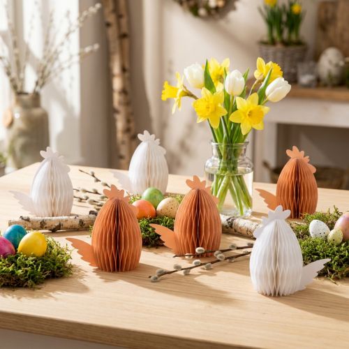 Papel decorativo gallina alveolar blanco naranja 5,5×3,5×6cm 6uds | Floristik24.es