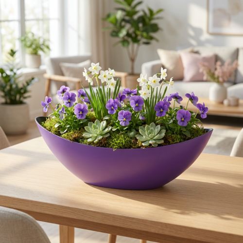 Artículo Cuenco decorativo barco planta violeta 38,5cm×12,5cm×13cm
