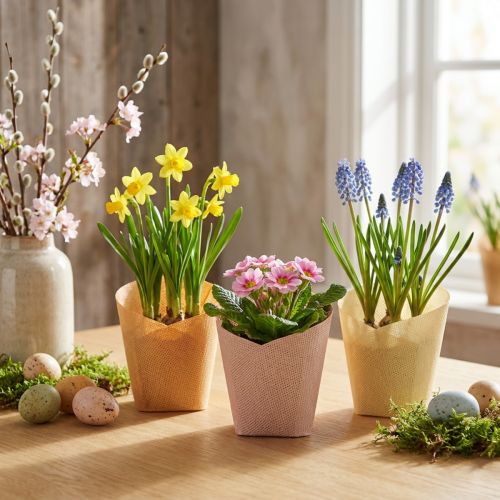Macetero de papel tejido vainilla, naranja, rosa Ø7cm H13cm 12 piezas | Floristik24.es
