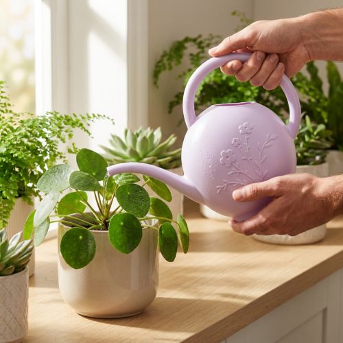 Artículo Regadera para plantas de interior, flores, color lila, 1,8L, decoración