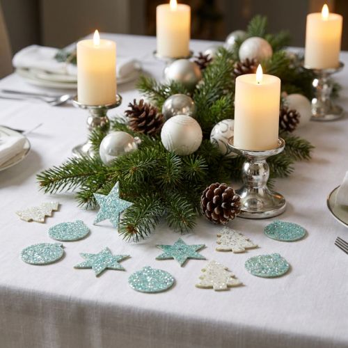 Decoración navideña dispersa con lentejuelas blancas/turquesas 36 piezas | Floristik24.es