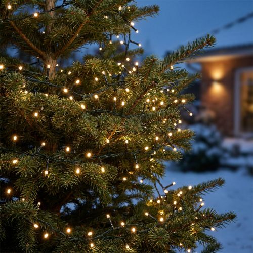 Cadena de luces LED de arroz 350 verde, blanco cálido para exterior 7,5 m | Floristik24.es