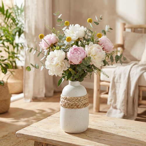 Florero de cerámica blanca y jarrón de algas marinas decoración de verano H17.5cm | Floristik24.es
