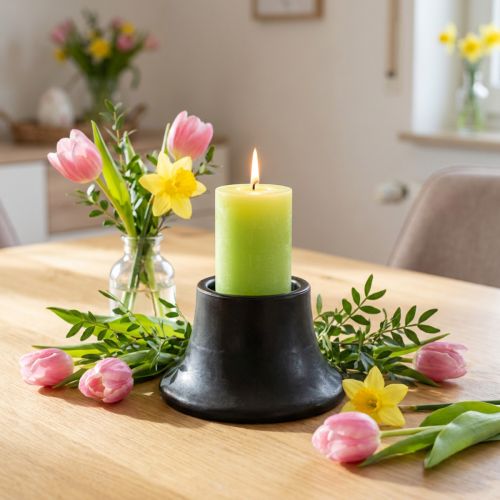 Candelabro portavelas negro cerámica Ø12,5cm H7cm | Floristik24.es