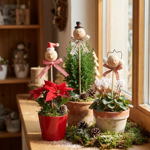 Tapón decorativo muñeco de nieve tapón floral madera natural 5cm 9ud | Floristik24.es
