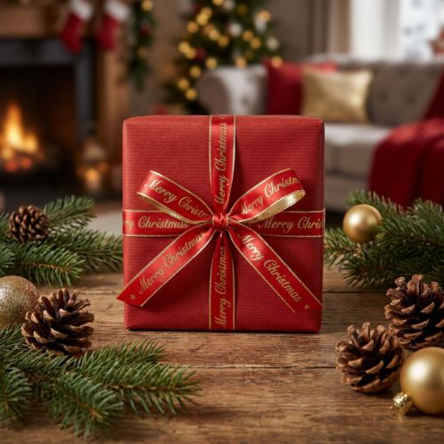 Cinta navideña Cinta Feliz Navidad Rojo Dorado 10mm 20m | Floristik24.es