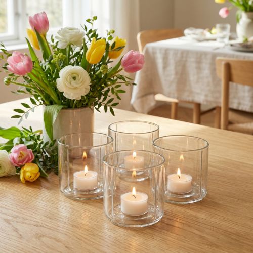 Portavelas farol de cristal transparente Ø9,5cm H9cm 6ud | Floristik24.es