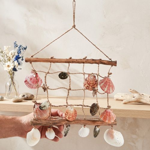 Decoración colgante red de pesca marítima decoración conchas 50x32cm | Floristik24.es