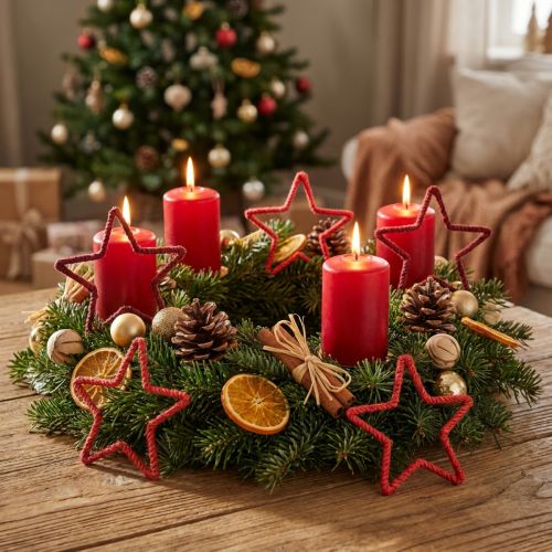 Estrellas para corona de Adviento decoración navideña yute rojo 15cm 8 piezas | Floristik24.es