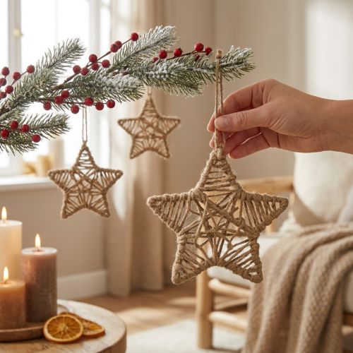 Estrella decorativa para colgar estrella de yute natural Ø18cm 4uds | Floristik24.es