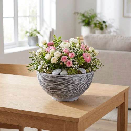Artículo Cuenco decorativo redondo para plantas gris negro Ø35cm H18cm