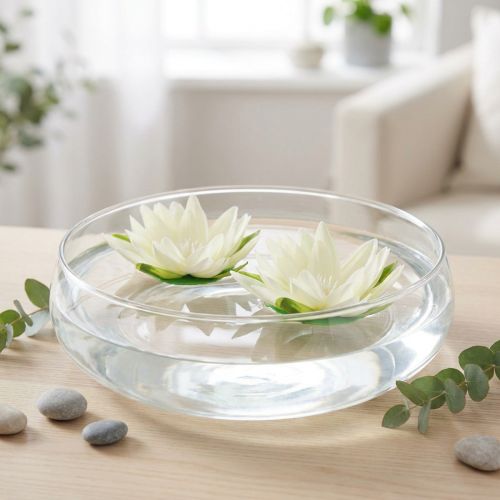 Decoración de mesa flotante con flores artificiales de nenúfar, color blanco crema, Ø15cm, 2 unidades. | Floristik24.es