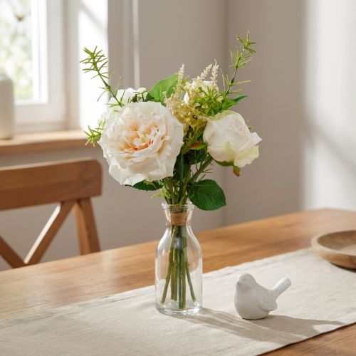 Artículo Ramo de rosas artificiales Flores de seda color crema en un ramo