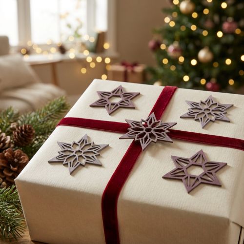 Artículo Estrellas decorativas violetas estrellas de madera copos de nieve autoadhesivas 4cm mezcla 36 piezas