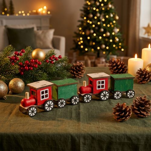Tren navideño decoración ferroviaria locomotora de madera Al.7,5 cm 4 piezas | Floristik24.es